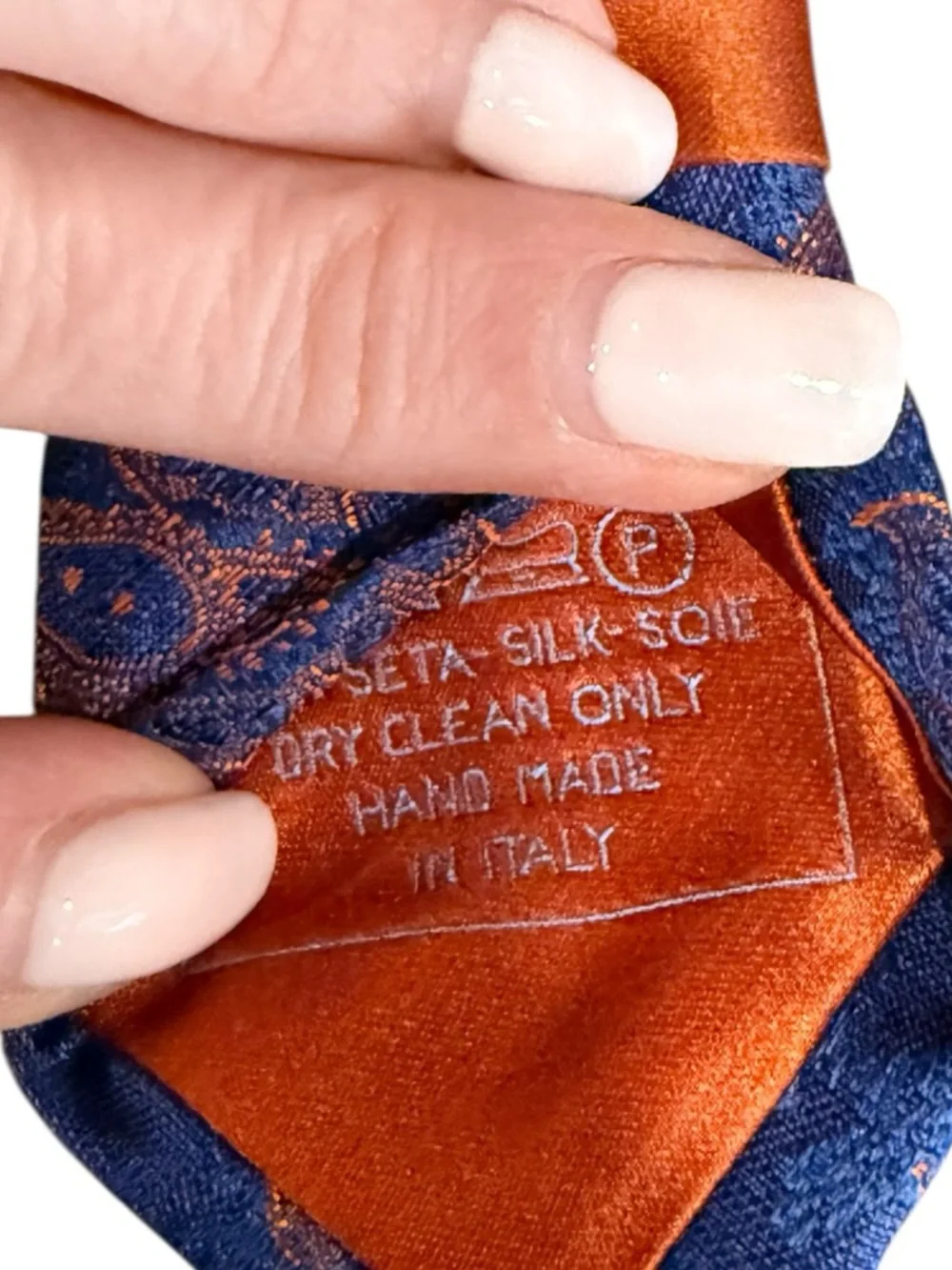 NWT Italo Ferretti 7-Fold Silk Necktie Navy Orange Paisley Hand Made Italy - Picture 4 of 9